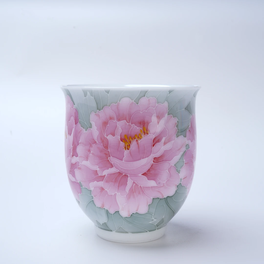 国色天香小玲瓷醴陵釉下五彩纯手绘主人杯