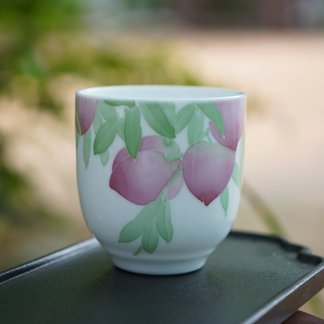 釉下五彩瓷纯手绘九桃主人杯醴泉窑