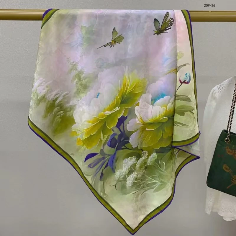 牡丹重磅龙鳞纹70*70祥云长巾