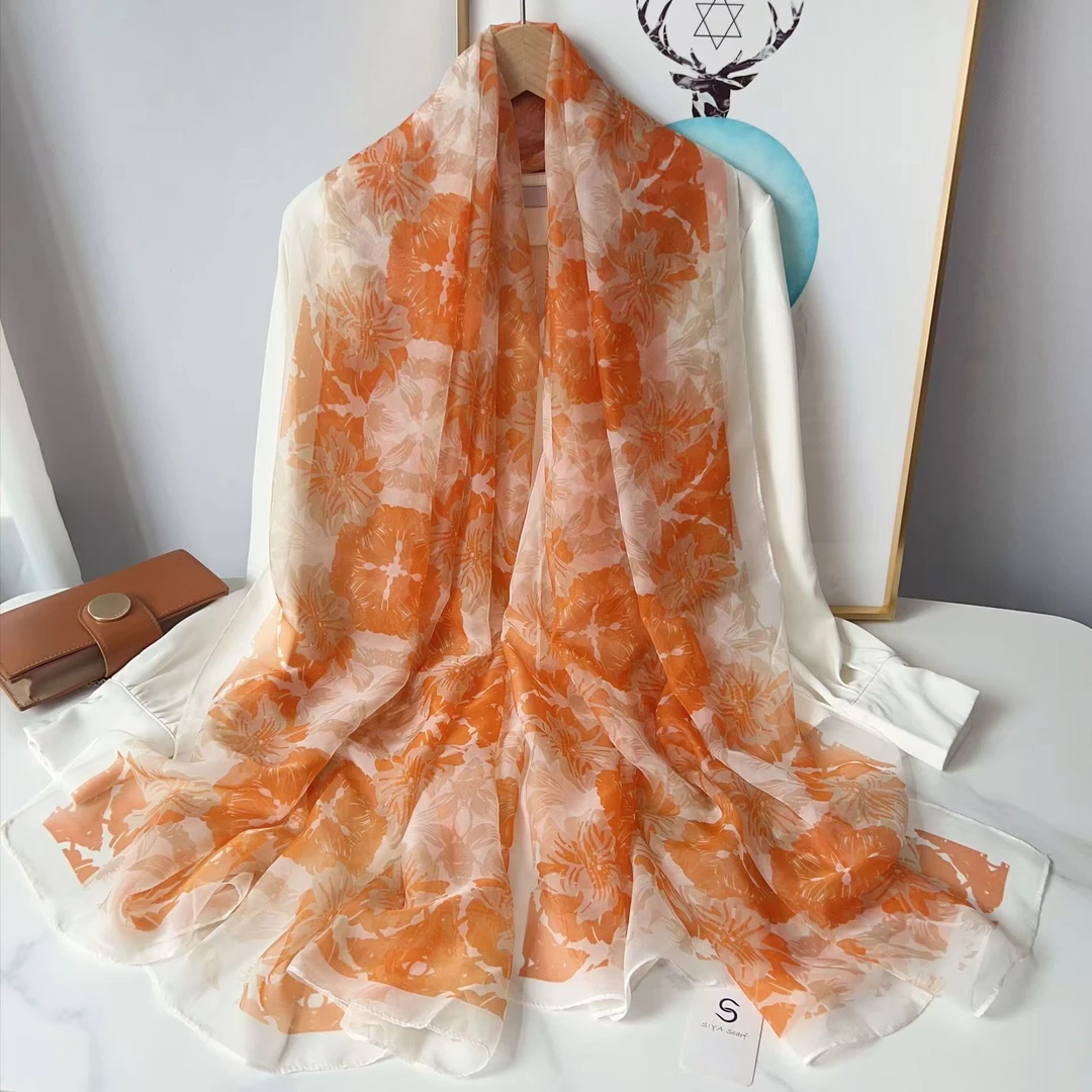 浪漫花藤夏季云朵纱2025渐变色洋气百搭丝巾长条新款女士春夏薄款
