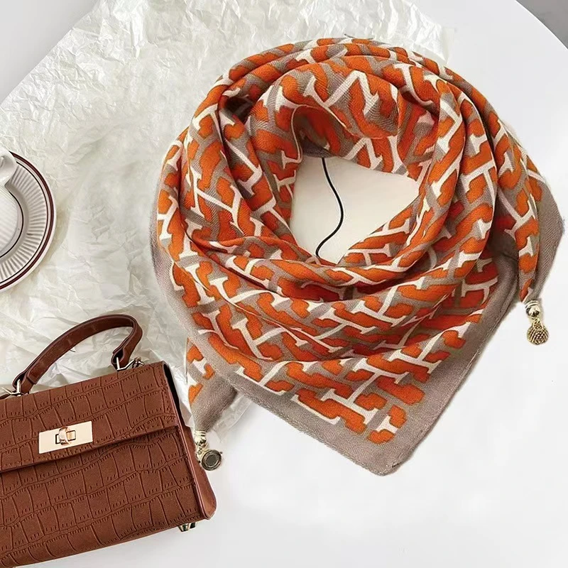 爱马橙同款70*70磁吸扣方巾双面丝巾女士ins