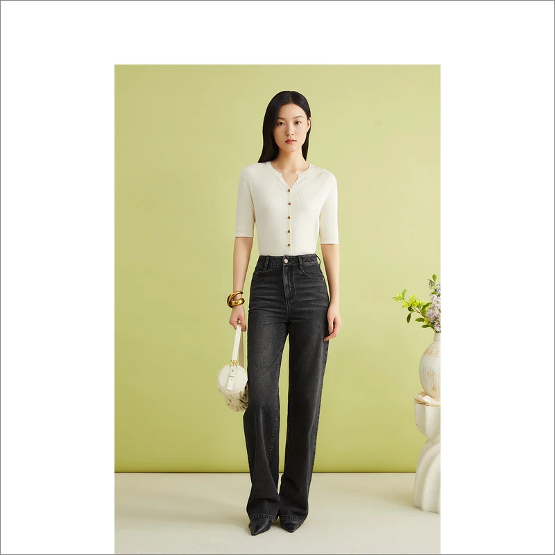YINER音儿2024春季新款复古时尚水洗显瘦亲肤棉牛仔裤8C34120170