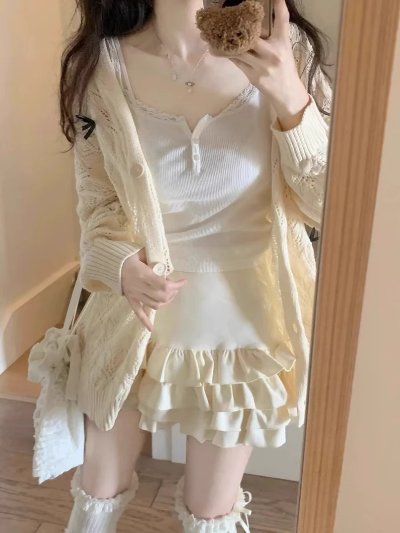 学院风镂空薄款针织开衫女秋季2024新款外搭披肩宽松休闲外套上衣