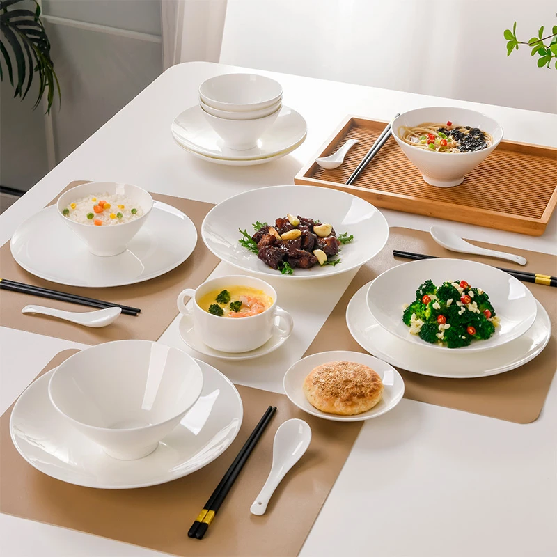 隆玫格年轻人轻奢骨瓷餐具套装高级感碗盘家用纯白礼盒装乔迁新居