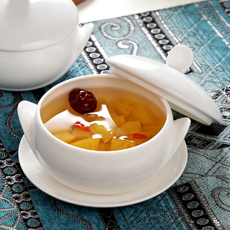 隆玫格隔水带盖双耳燕窝炖盅碗银耳盅小汤盅骨瓷蒸碗炖盅高端会所