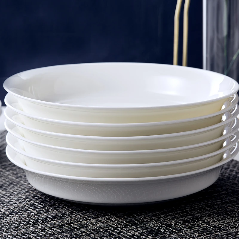 隆玫格中式纯白富贵盘子家用简约菜盘深盘汤盘微波陶瓷盘子耐高温