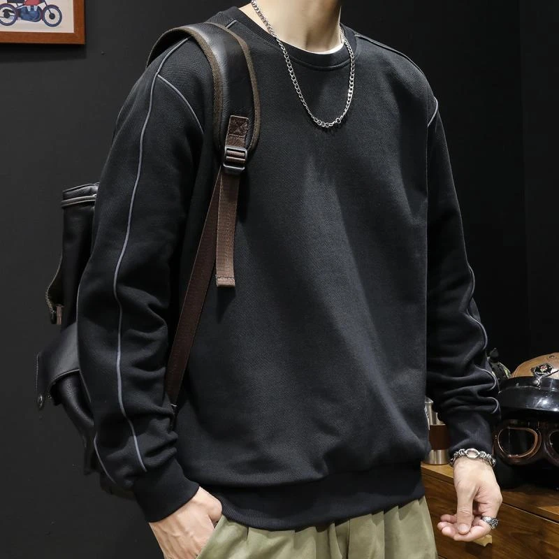 潮牌圆领卫衣男士秋季宽松大码简约百搭长袖秋冬款休闲男款上衣潮