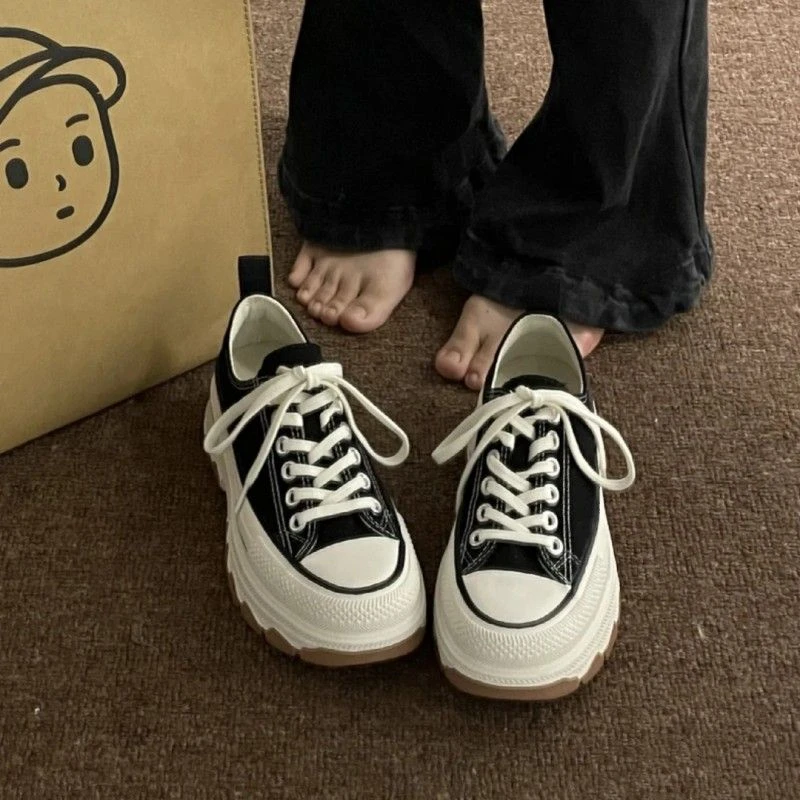 品牌断码剪标网红爆款厚底帆布鞋女2024春秋新款韩版增高休闲松糕