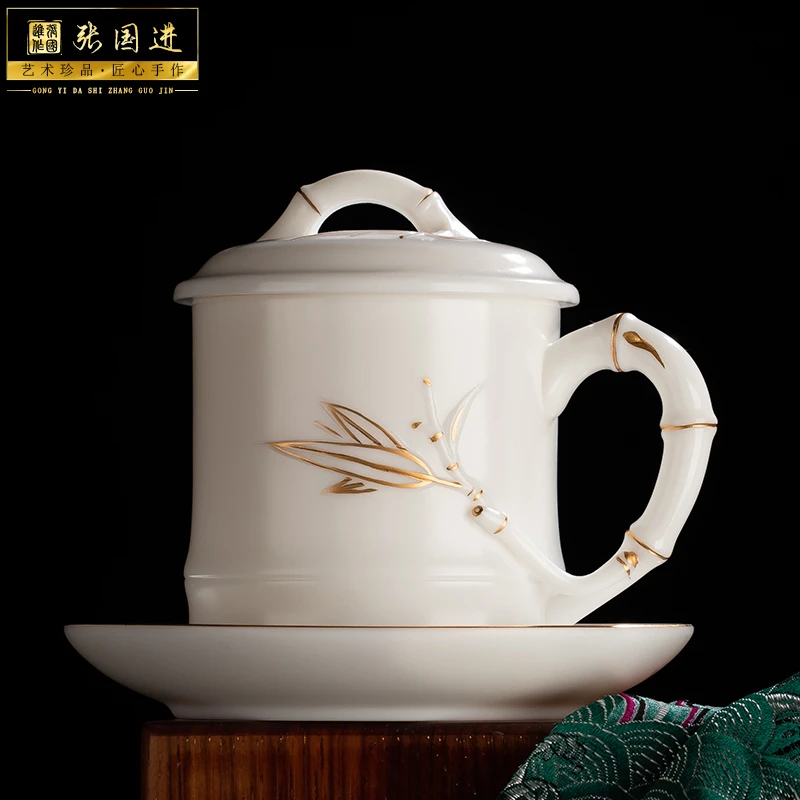 张国进手造描金德化白瓷羊脂玉办公杯陶瓷个人杯水杯泡茶杯老板杯