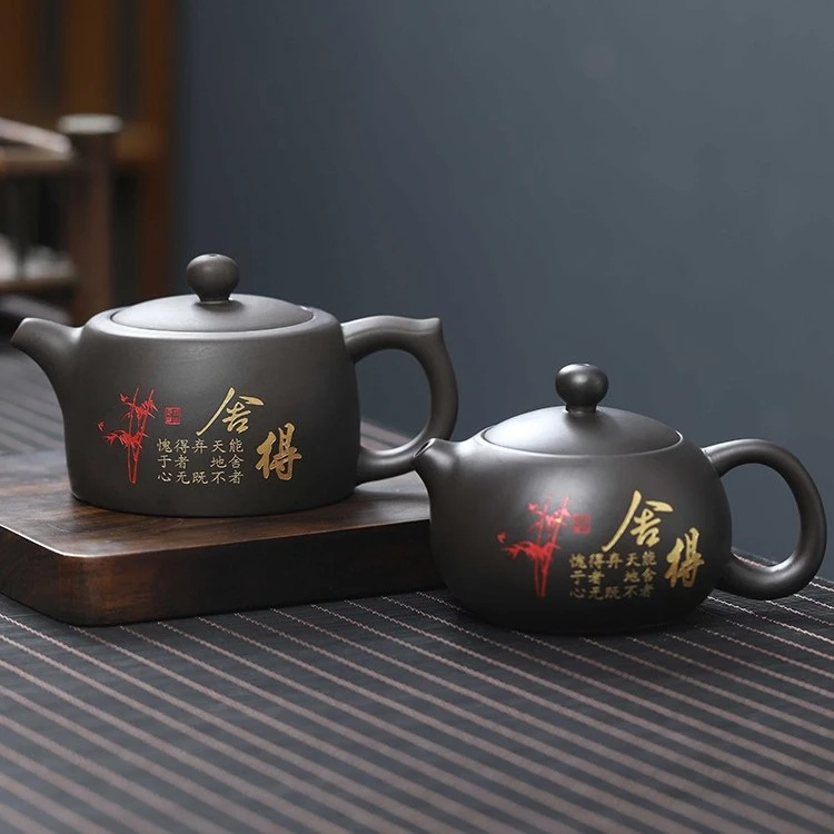 紫砂描金茶壶半手工泡茶壶家用中式老泥井栏壶功夫茶具大容量单壶