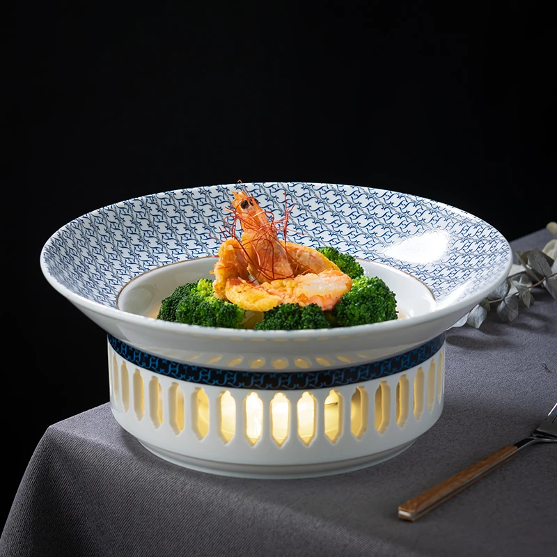 酒店餐具干锅蜡烛加热炉保温鱼盘中厨陶瓷热菜盘特色加热汤盘明炉
