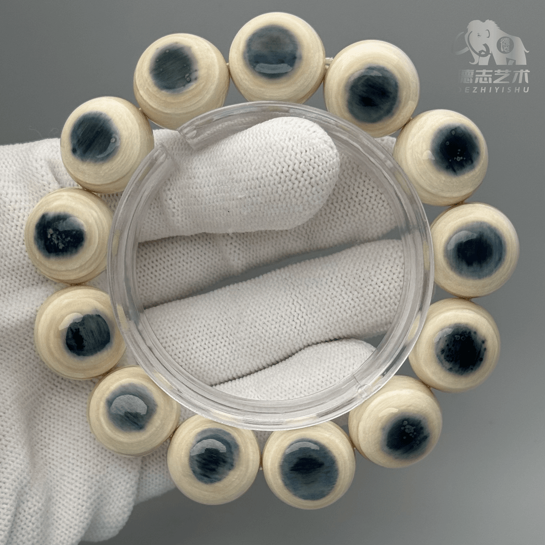 DEZHI/德志18mm珍藏品蓝皮13颗手串天然猛犸牙LY007