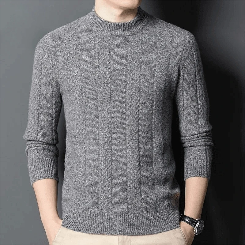 【清仓福利】男士长袖针织时尚休闲圆领提花冬季100%绵羊毛重磅加厚