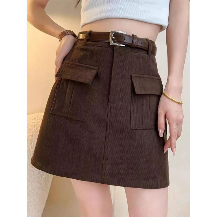 （时尚百搭）美拉德-潮流A字韩版高腰显瘦气质包臀短裙百搭时尚裙子