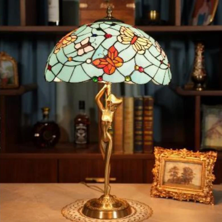 【奇居至卷】美女蒂凡尼蓝底蝴蝶台灯家用卧室书房灯#1115BT-16T