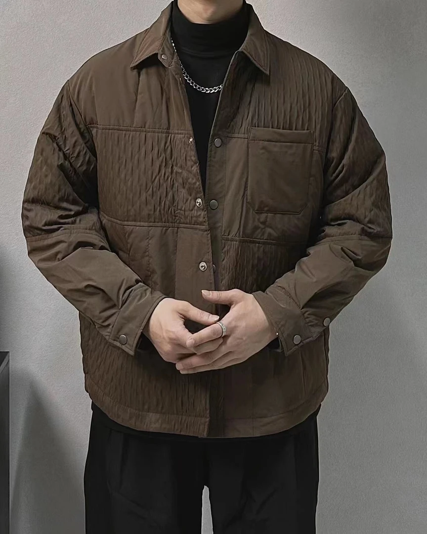 【AXIN】极简拼接轻薄羽绒服男士款衬衣型外套休闲翻领夹克7050