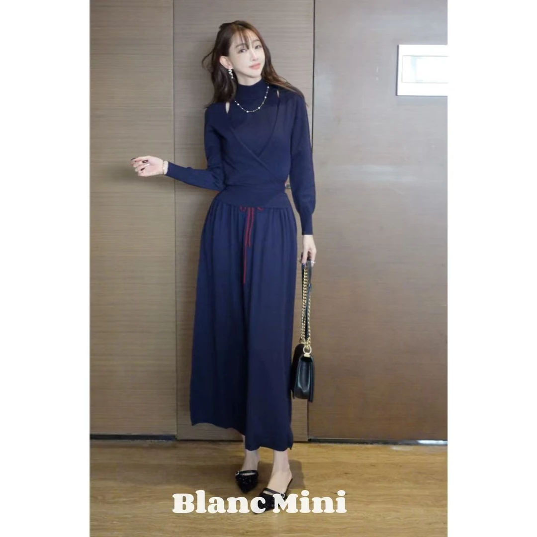 【MiNi推荐】韩版高级感定制假两件半高领长袖裙子两件套JD0407