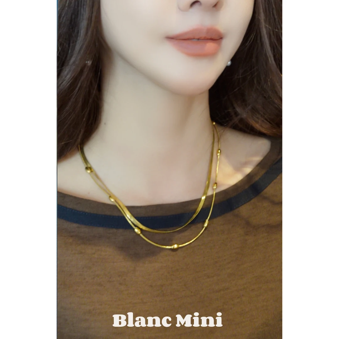 不锈钢项链 【MiNi推荐】简约双层项链叠戴冷淡风扁蛇骨链JD1029