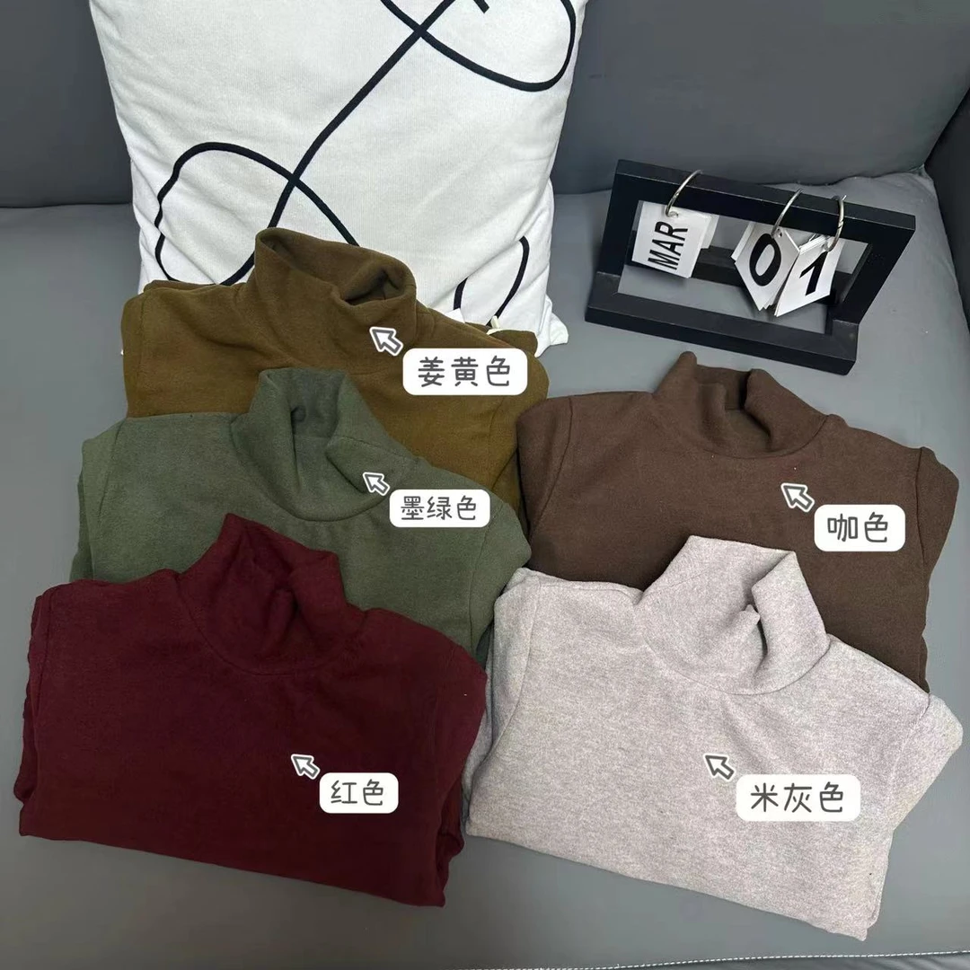 2024冬季新品半高领双层加绒男女童保暖内搭上衣2404