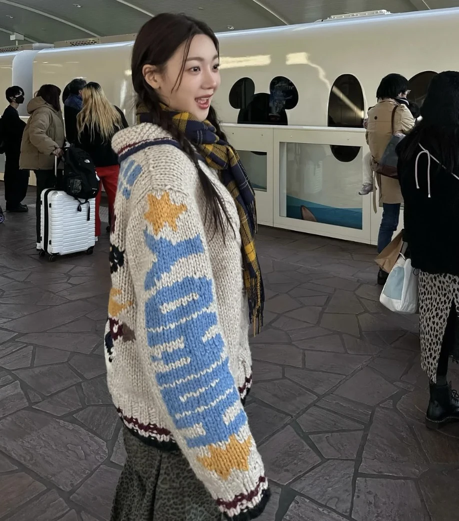 糖果熊 2025秋冬新款泡菜国ins手工毛衣超重工