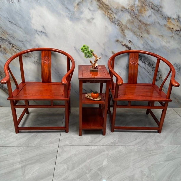 非洲花梨木圈椅三件套中式皇宫椅靠背休闲椅太师椅