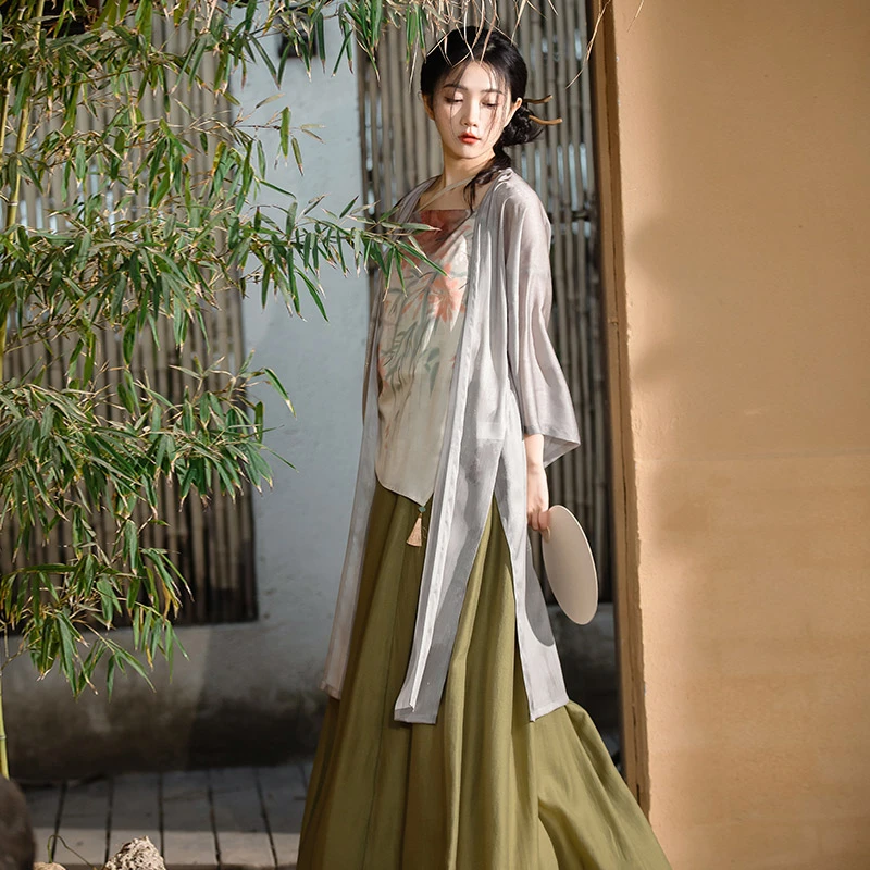 【清仓特惠】十卉集 绘卿颜 新中式直领对襟长衫6破交嵛裙改良汉服