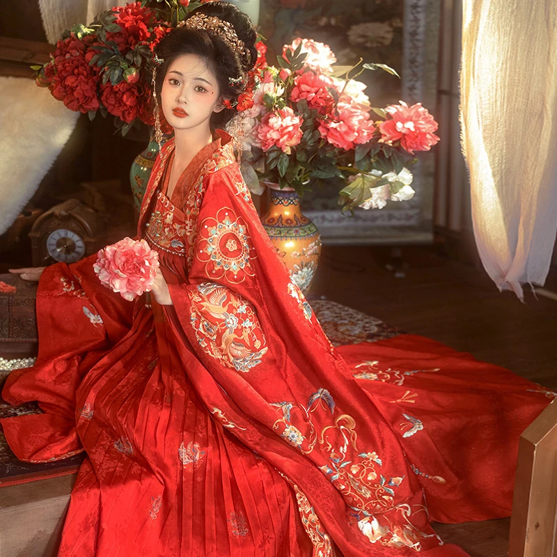 重回汉唐  佳偶天成 原创唐制直领对襟广袖衫中式婚服汉服女款