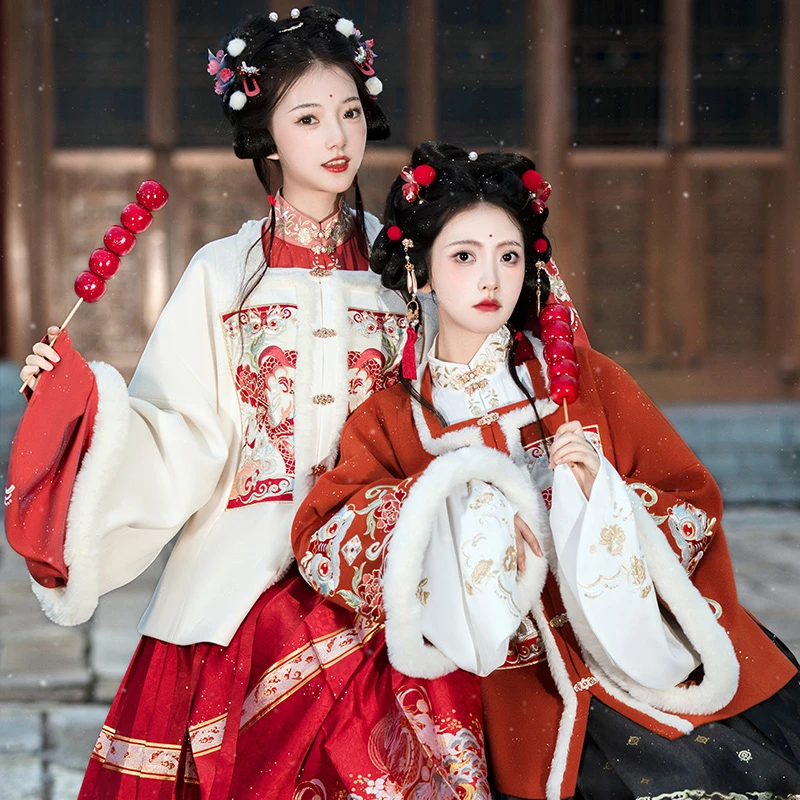 重回汉唐 鳞光夜宴 正品原创汉服冬季马面裙方领对襟袄女款秋冬款