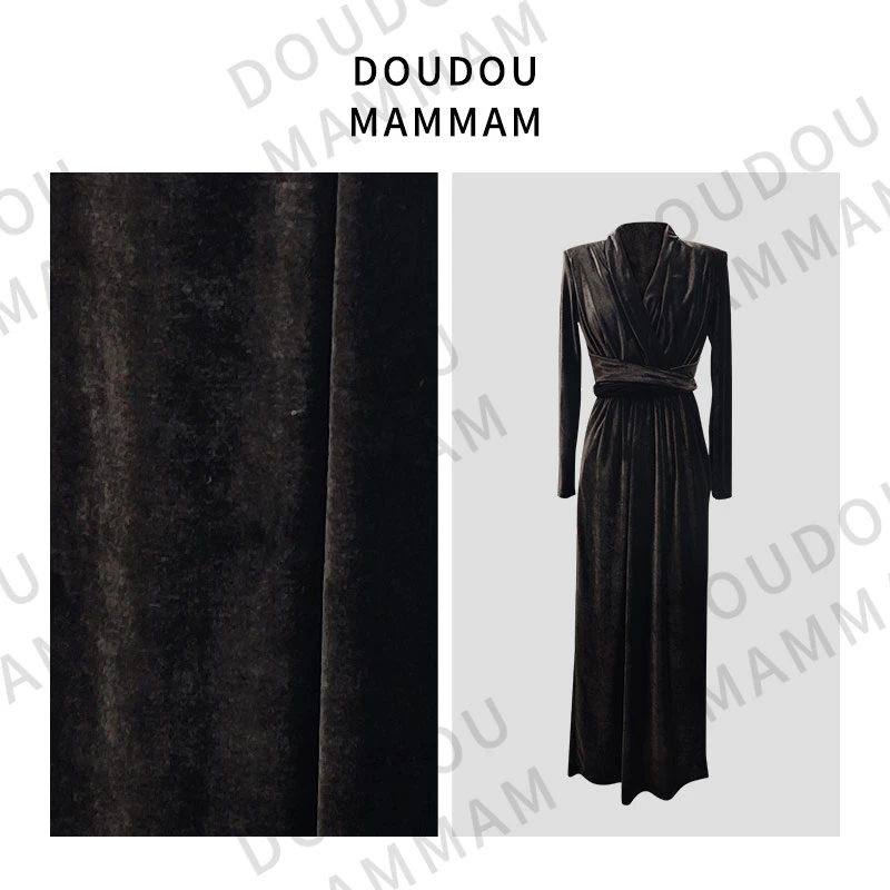 DOUDOUMANMAN-（红人）秋季新款收腰轻奢气质长袖丝绒连衣裙短款