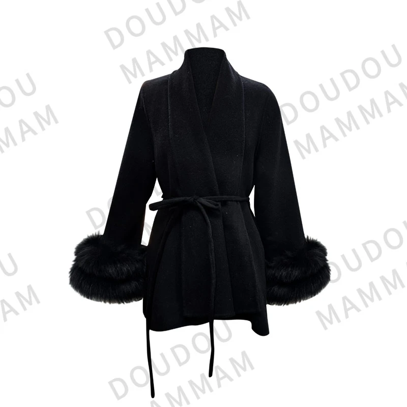 时尚宽松法式设计感千金风纯色秋冬100%羊毛大衣