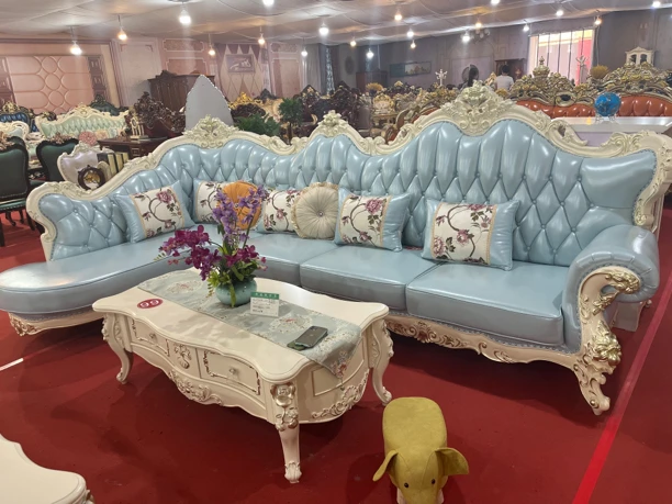 欧式天蓝色转角沙发