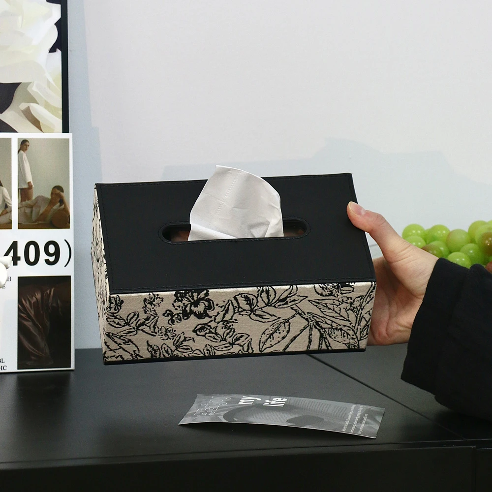 法式复古纸巾盒多功能客厅家用抽纸盒餐桌茶几摆件皮革提花纸抽盒