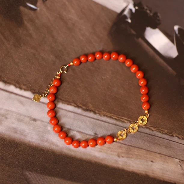 梨栀雨·18k金南红圆珠手链HG