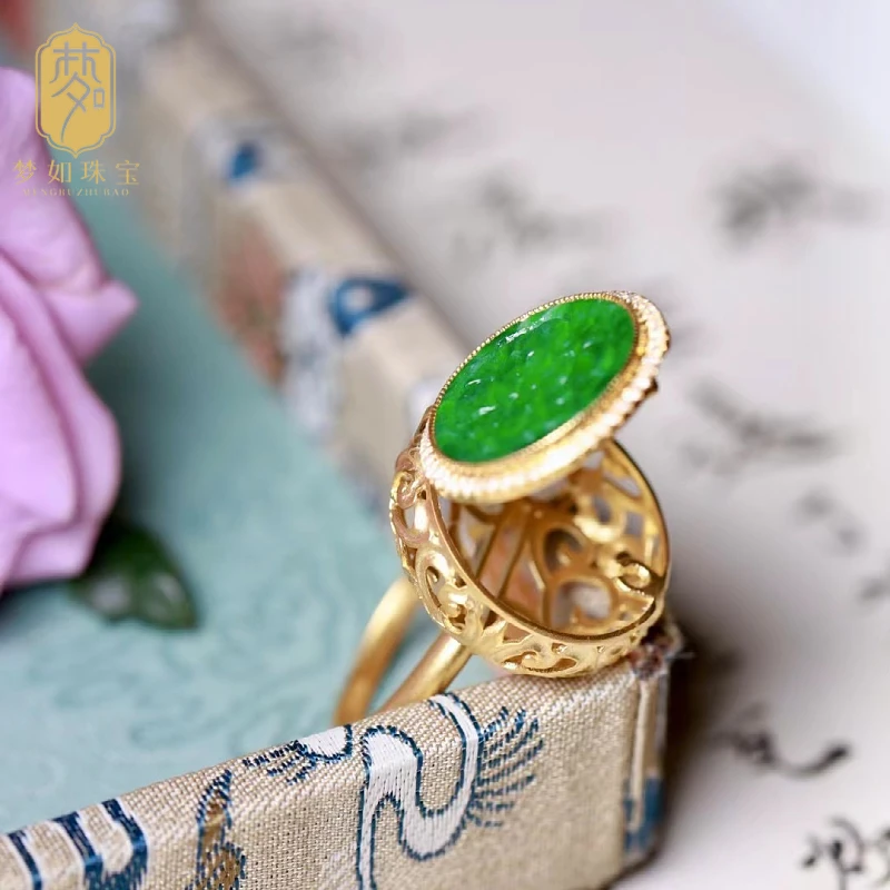 18k金翡翠镂空香囊戒指XRZ玉石戒指