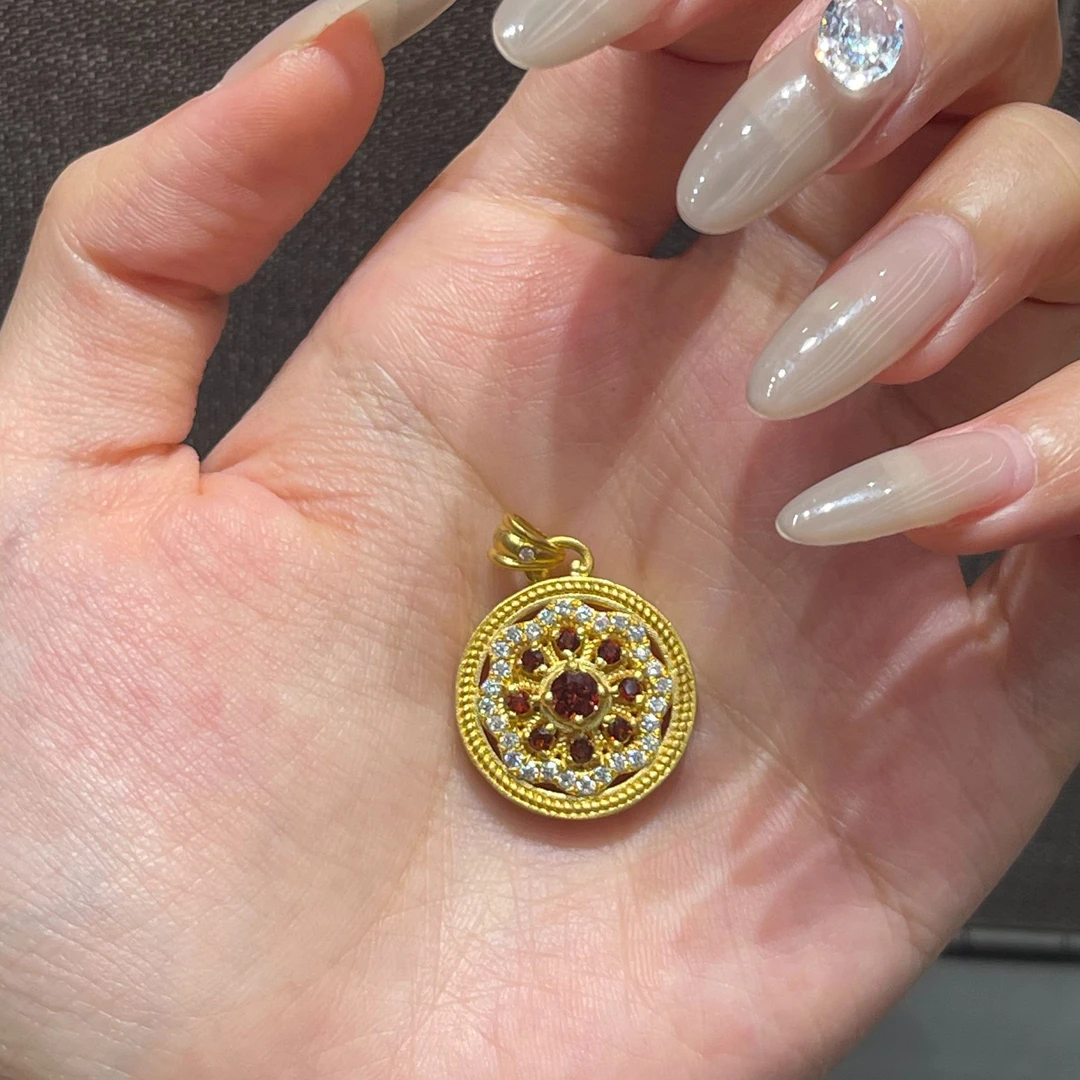 足金999 镶嵌福报团花吊坠（不含链）