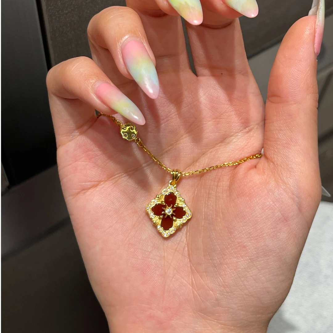 足金999 镶嵌红方形套链