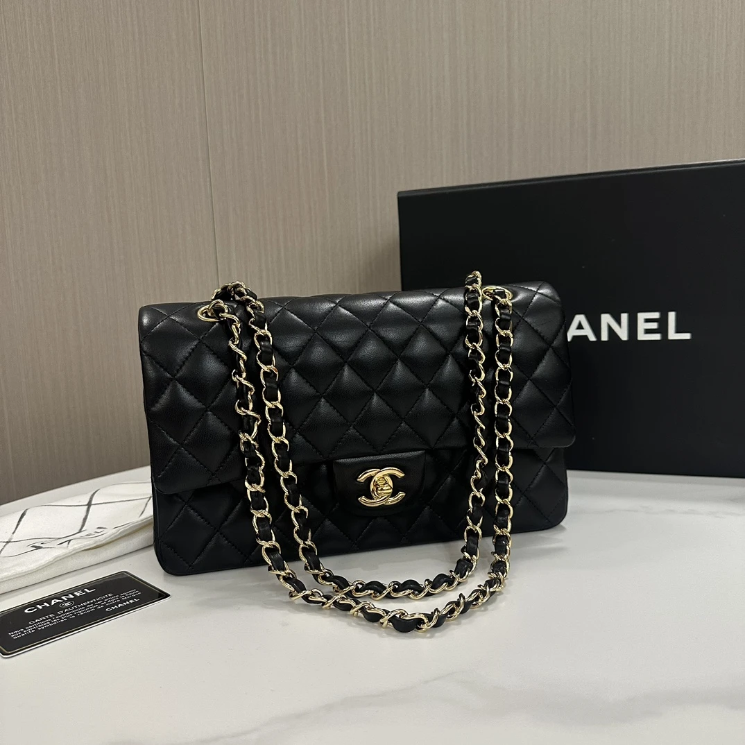 95新 孟溪专属/ Chanel cf黑金中号 羊皮 链条包#9598