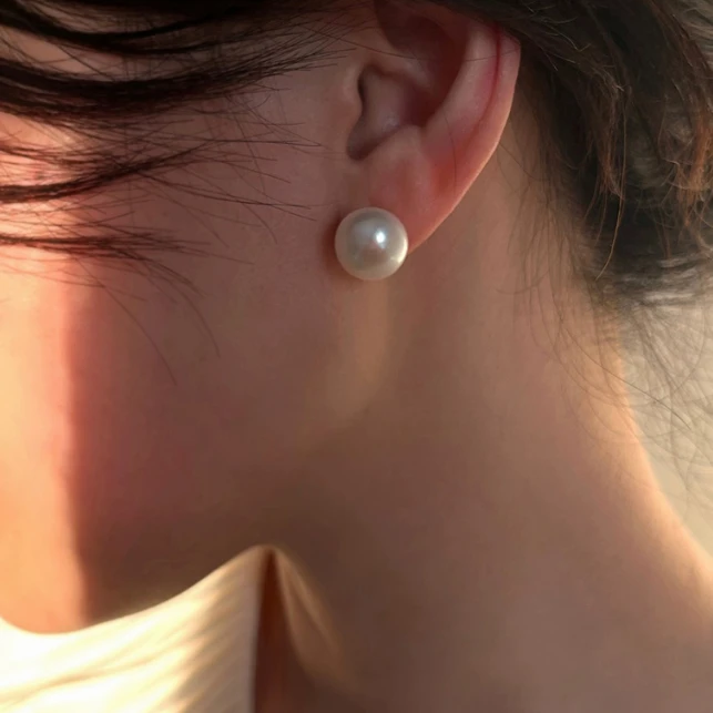 【WE-Z3910】12-13mm天然珍珠大点位素钉法式百搭时尚轻奢白色