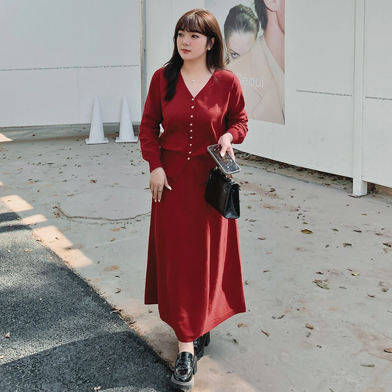 大码女装气质小香风外套女半裙两件套2024春款胖mm针织套装22178