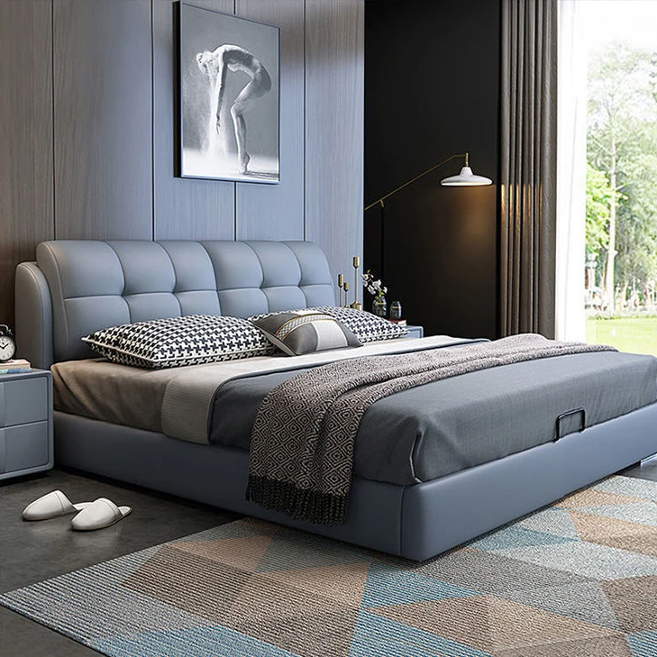 意式简约1.8米大床主卧真皮床高箱2025年软包床广东佛山轻奢家用