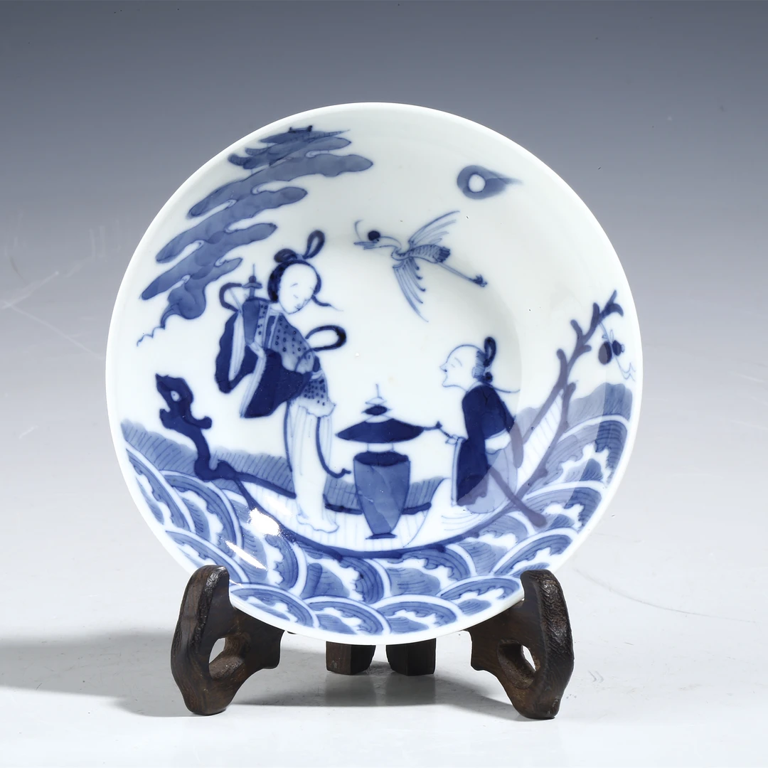 【拍卖-清道光】·青花海屋添筹仙人乘槎纹小盘