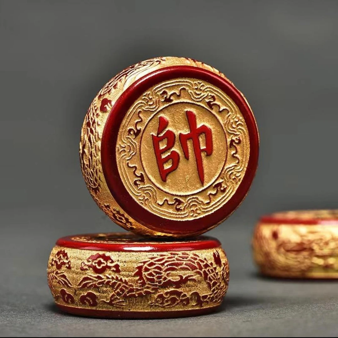 中国象棋金丝楠木小叶桢楠六分描金九龙实木材质皮革棋盘精品礼盒