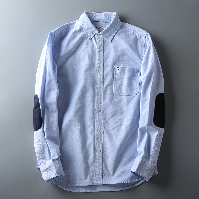 基础百搭！春秋四季手肘贴布 水洗棉牛津纺男士休闲百搭衬衫衬衣