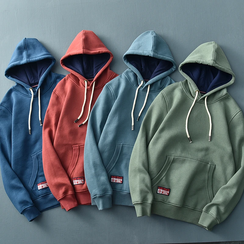 街头百搭 美式休闲 秋冬男士抓绒连帽宽松百搭休闲时尚运动卫衣潮