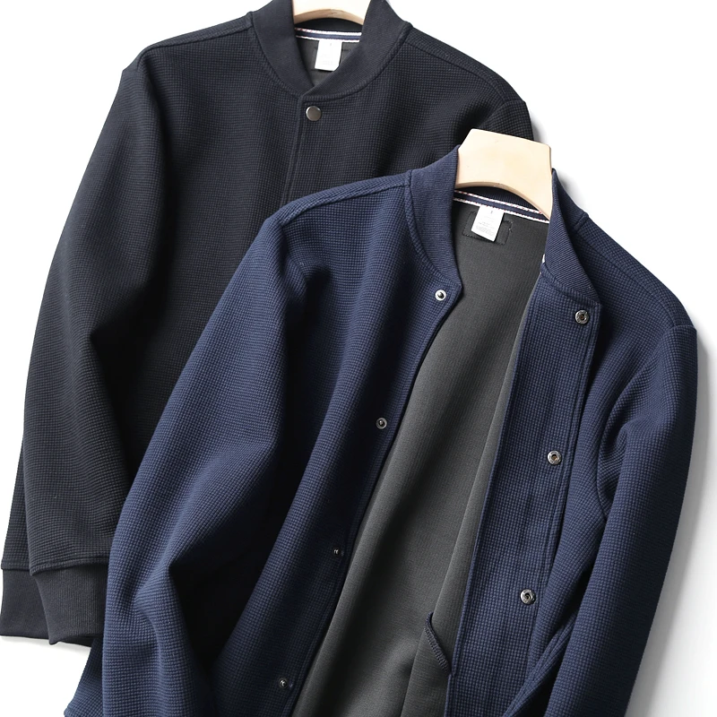 美式轻奢 定织华夫格 春秋男士网红肌理棒球领休闲宽松夹克外套潮