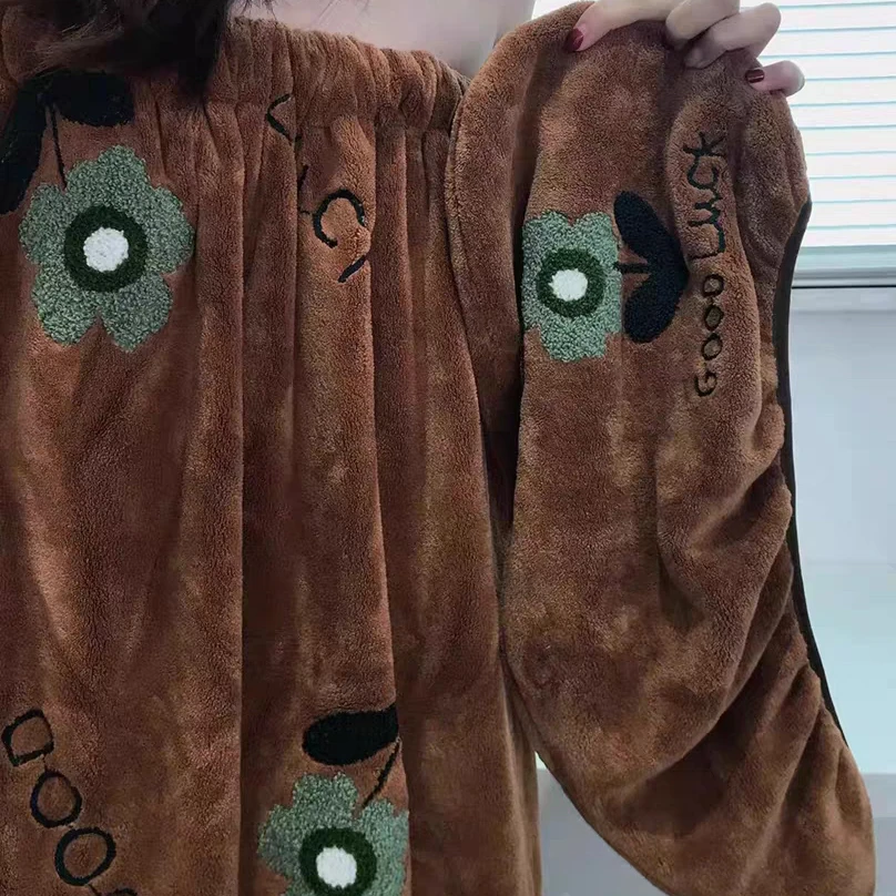 时尚新款珊瑚绒抹胸式可穿浴巾干发帽成人女家用洗澡速干浴袍