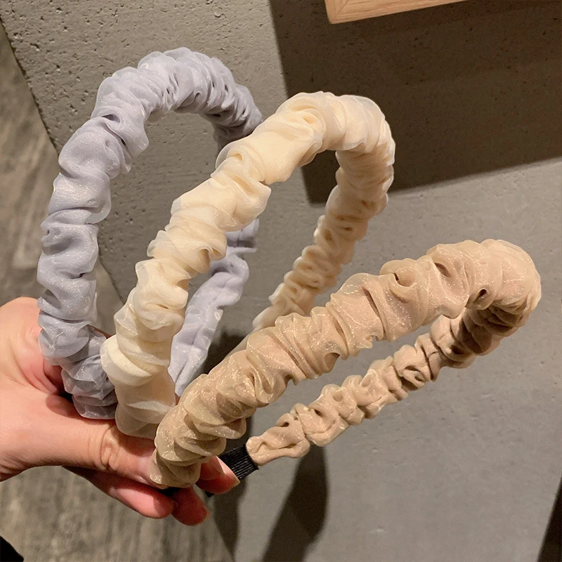 欧根纱双层褶皱发箍绢纱头箍女压发女夏外出洗脸发卡韩国2023新款