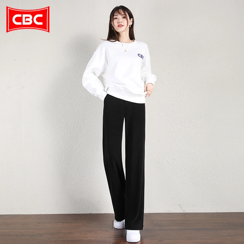 CBC欧棉绒雪尼尔阔腿裤女2024年夏季新款宽松显瘦小个子直筒裤子