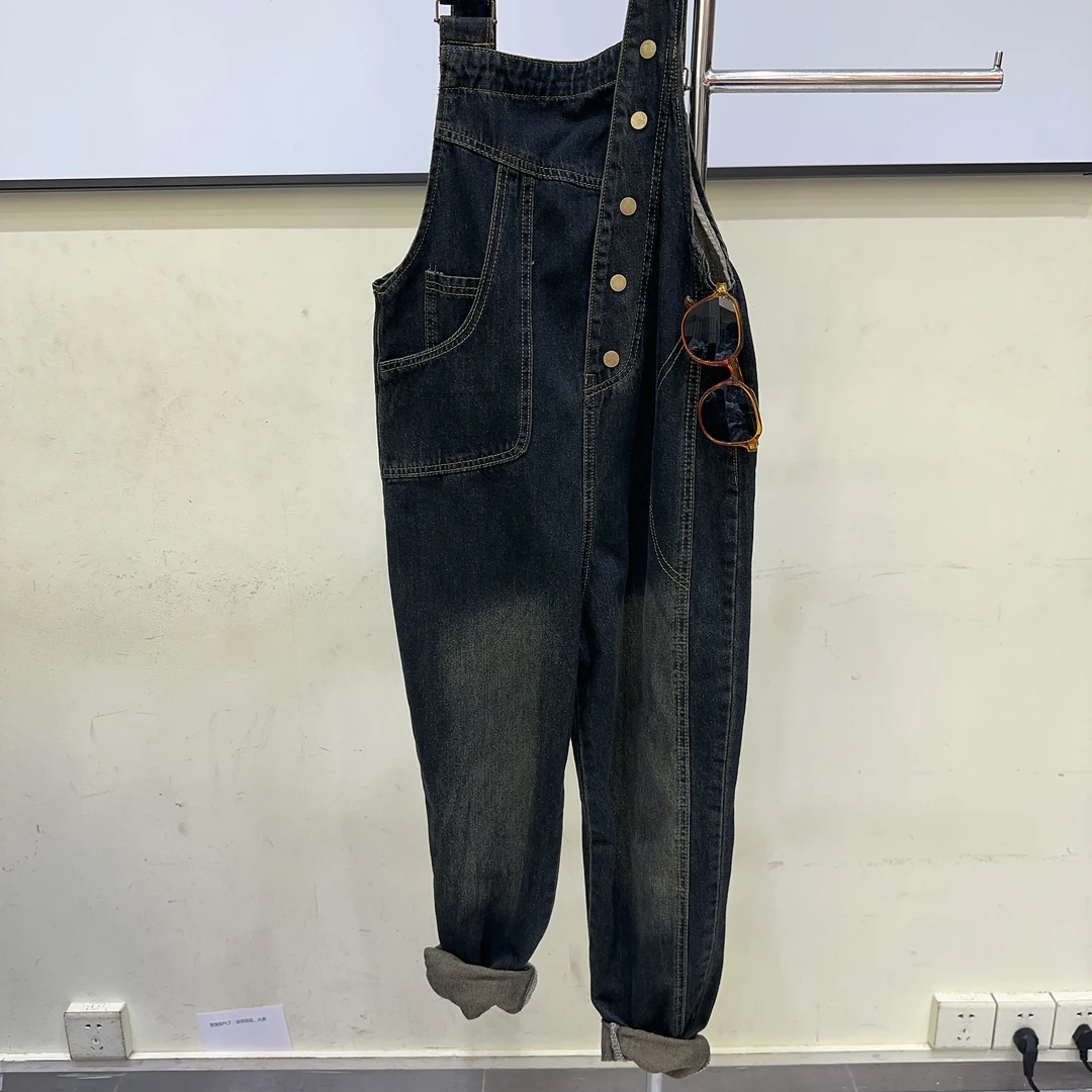 【斜边钉扣背带裤】早秋新款韩版时尚百搭遮肉神器6807春秋洋气