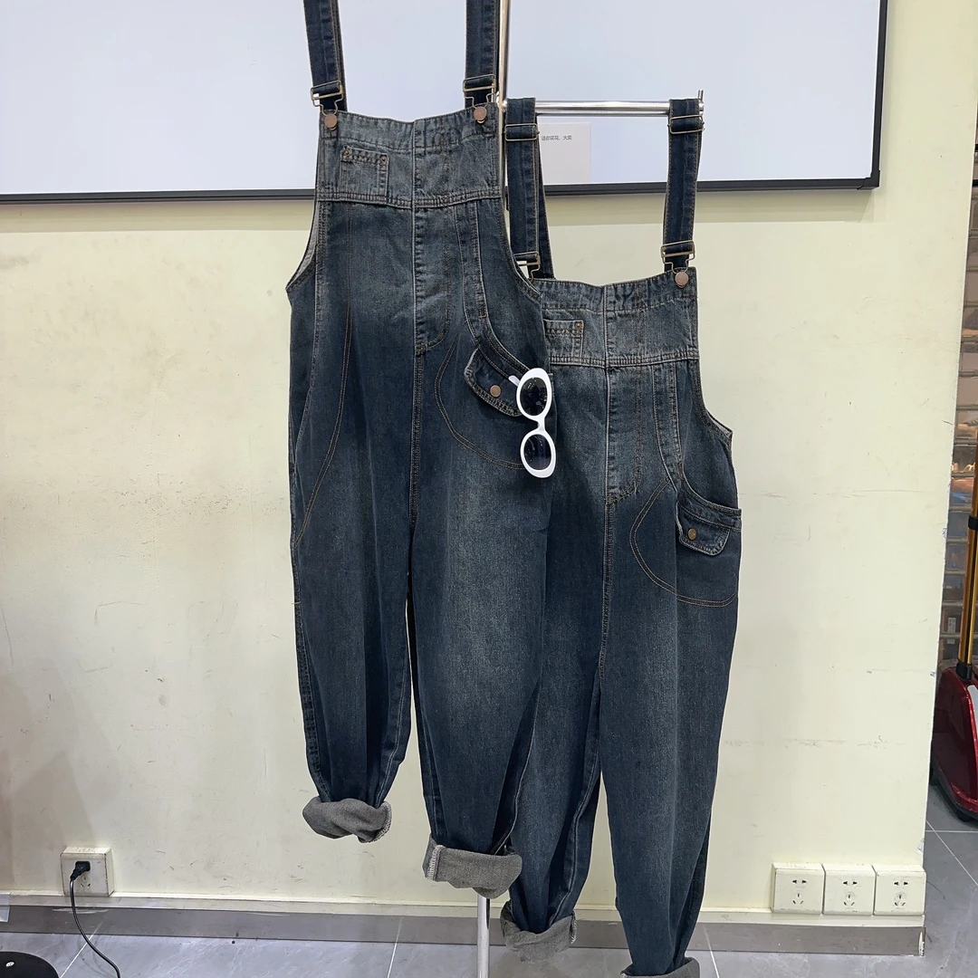 小个子牛仔背带裤女宽松减龄网红炸街百搭显瘦裤子春秋新款6639